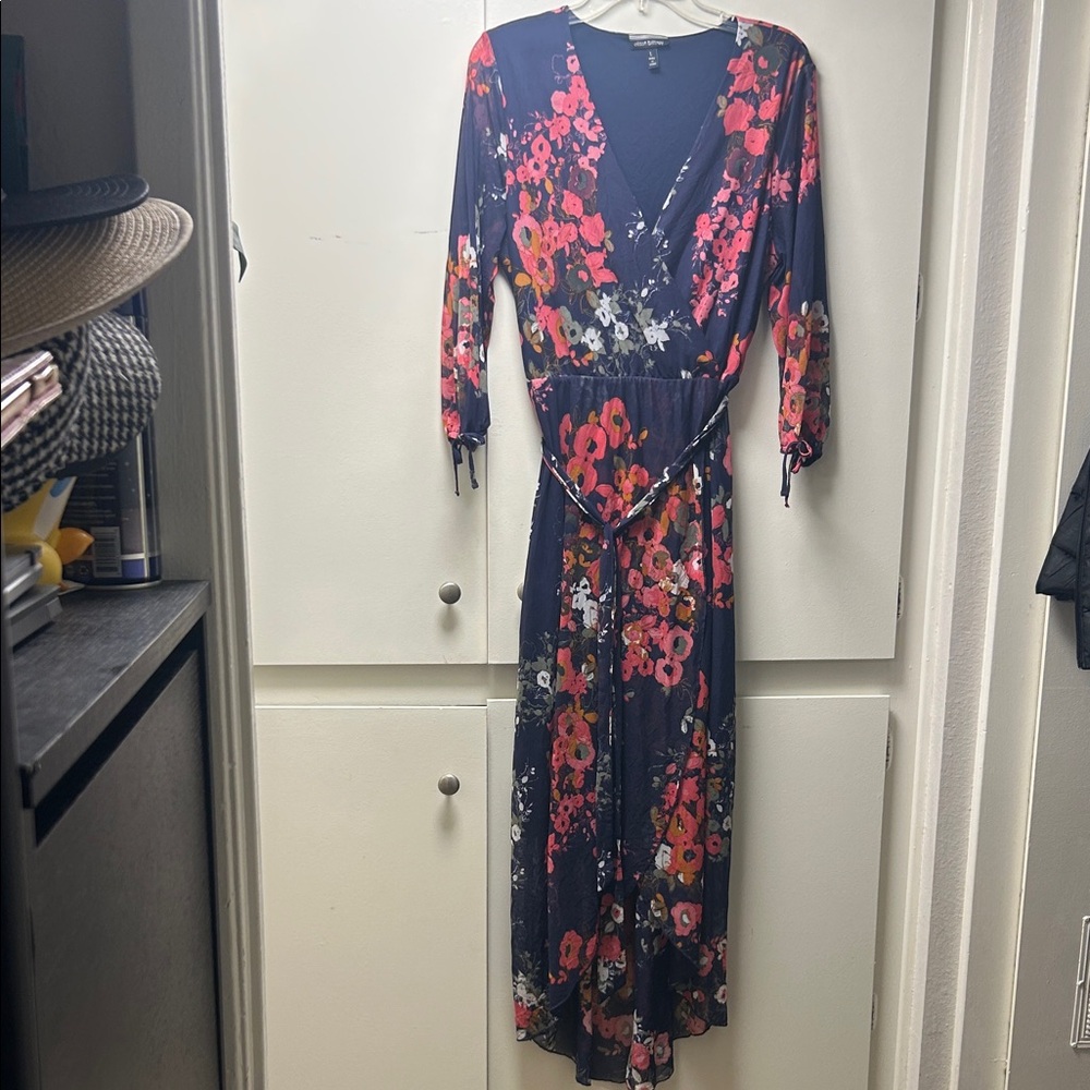 Allison Brittney Navy Maxi Dress with Pink Floral Print